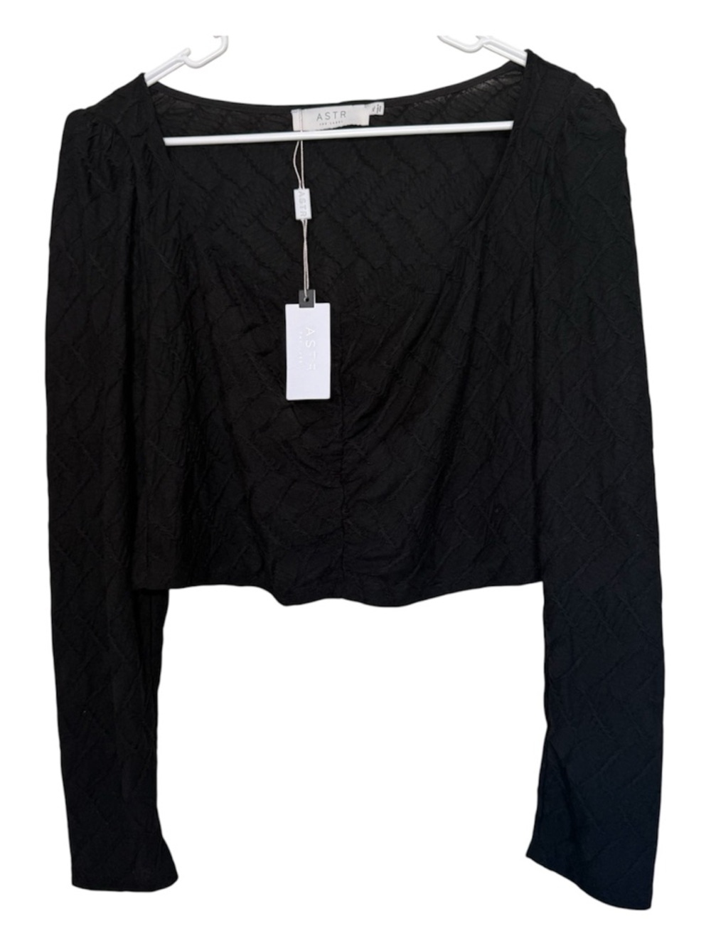 ASTR The Label Black Long Sleeve Textured Crop Top Size XL NWT